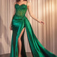 Embellished Satin Fitted Slit Gown By Ladivine CD868 - Women Evening Formal Gown - Special Occasion