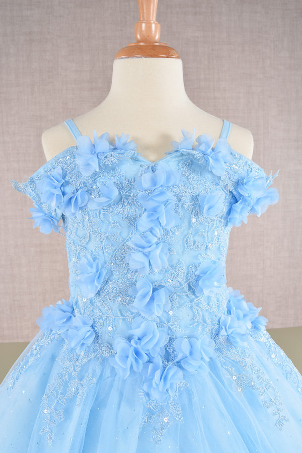 Embellished Glitter Cut-Away Shoulder Kids Dress by Elizabeth K - GK110