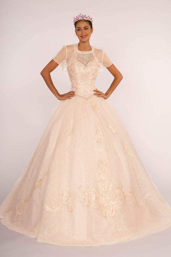 Elizabeth K - GL2600 - Illusion Sweetheart Glitter Quinceanera Dress