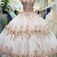 Glitter 3-D Flower Off Shoulder Quinceanera Dress by Elizabeth K - GL3179