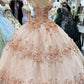 Glitter 3-D Flower Off Shoulder Quinceanera Dress by Elizabeth K - GL3179