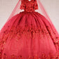 Glitter 3-D Flower Off Shoulder Quinceanera Dress by Elizabeth K - GL3179