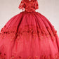 Glitter 3-D Flower Off Shoulder Quinceanera Dress by Elizabeth K - GL3179