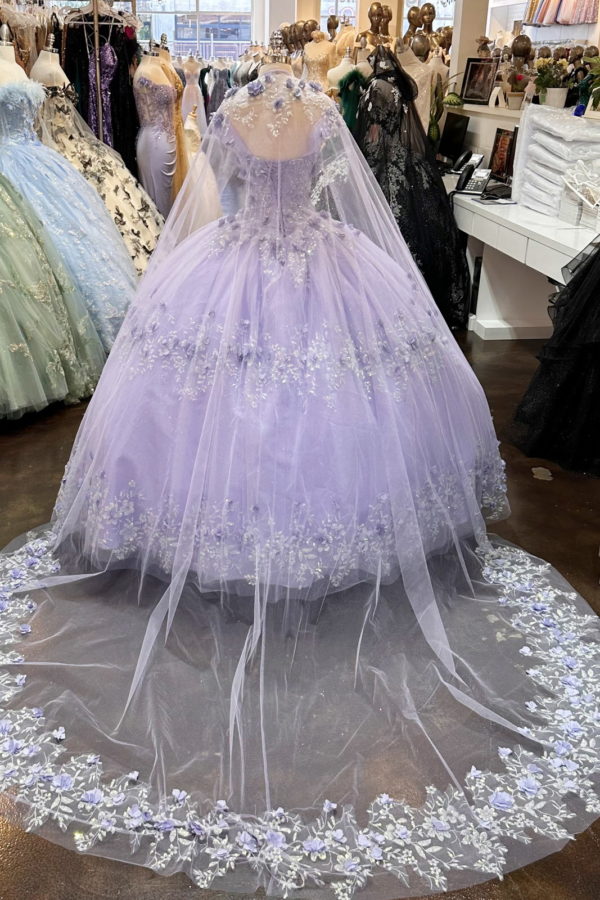 Glitter 3-D Flower Off Shoulder Quinceanera Dress by Elizabeth K - GL3179