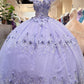 Glitter 3-D Flower Off Shoulder Quinceanera Dress by Elizabeth K - GL3179