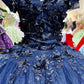 Glitter 3-D Flower Off Shoulder Quinceanera Dress by Elizabeth K - GL3179