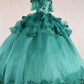 3-D Flower Applique Straight Across Neckline Quinceanera Dress by Elizabeth K - GL3180