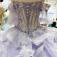 3-D Flower Applique Straight Across Neckline Quinceanera Dress by Elizabeth K - GL3180