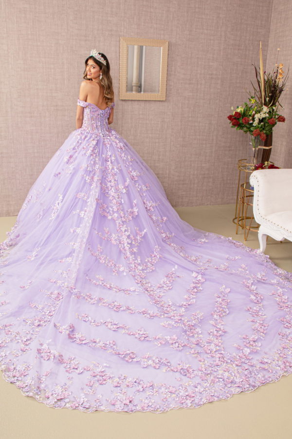 3-D Flower Off-Shoulder Sweetheart Neckline Quinceanera Dress by Elizabeth K - GL3182