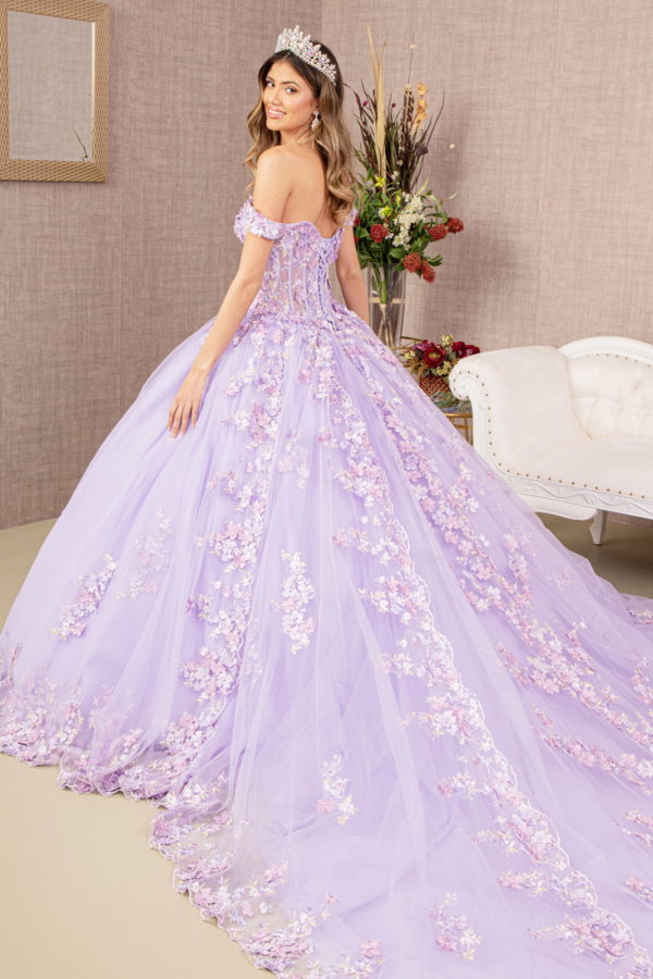 3-D Flower Off-Shoulder Sweetheart Neckline Quinceanera Dress by Elizabeth K - GL3182