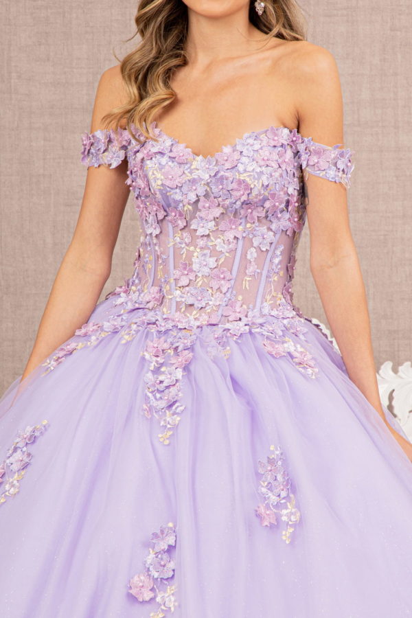 3-D Flower Off-Shoulder Sweetheart Neckline Quinceanera Dress by Elizabeth K - GL3182