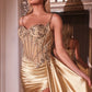 Embellished Satin Fitted Slit Gown By Ladivine CD868 - Women Evening Formal Gown - Special Occasion