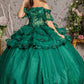 3-D Flower Applique Straight Across Neckline Quinceanera Dress by Elizabeth K - GL3180