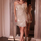 Fitted Sequin with Feather Trim Short Dress by Cinderella Divine B2352 - Special Occasion