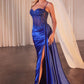 Embellished Satin Fitted Slit Gown By Ladivine CD868 - Women Evening Formal Gown - Special Occasion