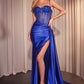 Embellished Satin Fitted Slit Gown By Ladivine CD868 - Women Evening Formal Gown - Special Occasion