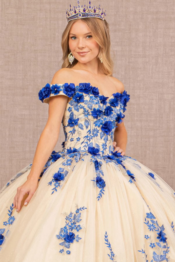 3-D Embroidery Off Shoulder Quinceanera Dress by GLS by Gloria - GL3105