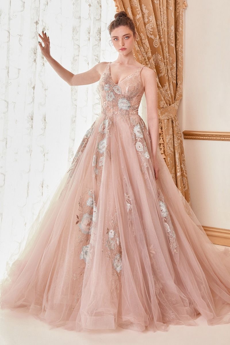 Floral Lace Beaded Tulle Ballgown by Andrea & Leo Couture A0893 Lilian Gown- Special Occasion