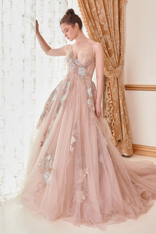 Floral Lace Beaded Tulle Ballgown by Andrea & Leo Couture A0893 Lilian Gown- Special Occasion