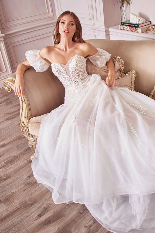 Off the Shoulder Puff Sleeve with Sweetheart Bodice A-Line Wedding Gown - Andrea & Leo Couture - A1014