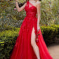 One Shoulder Illusion Tulle & Floral Bodice A-line Slit Gown by Andrea & Leo Couture A1053 LEILA GOWN - Special Occasion