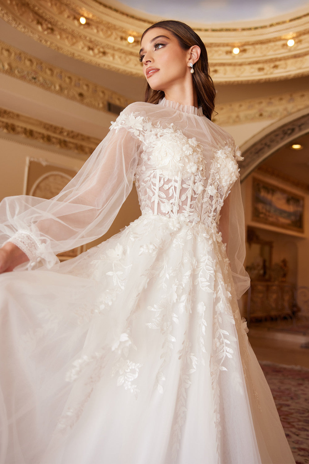 Long Sleeve A-line Tulle KATE WEDDING GOWN A1074W by Andrea & Leo Couture