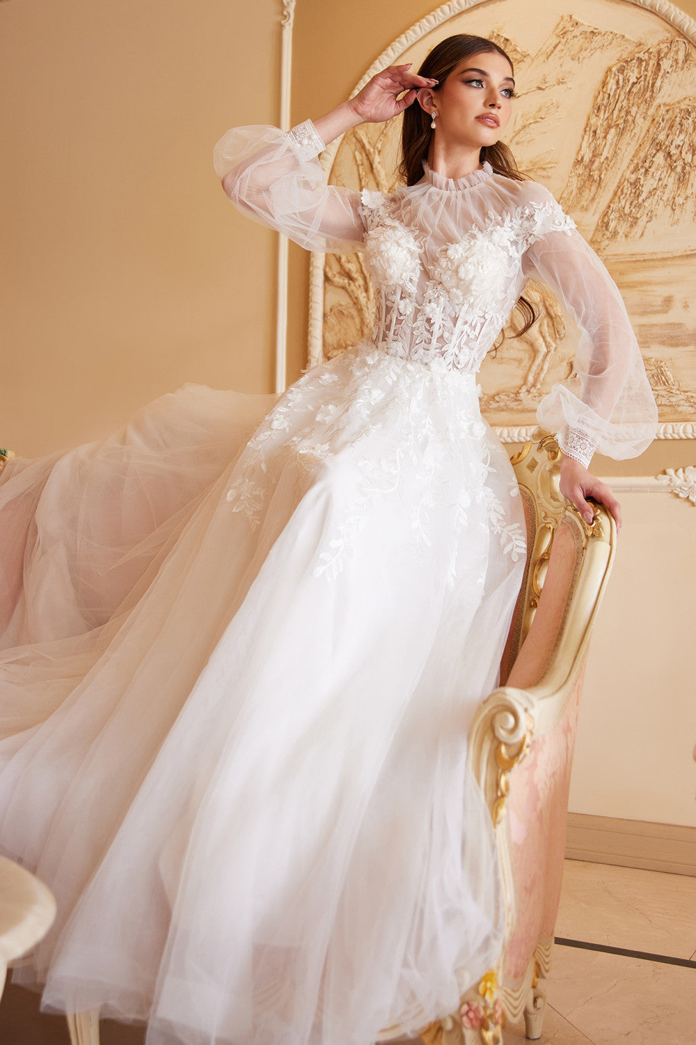 Long Sleeve A-line Tulle KATE WEDDING GOWN A1074W by Andrea & Leo Couture