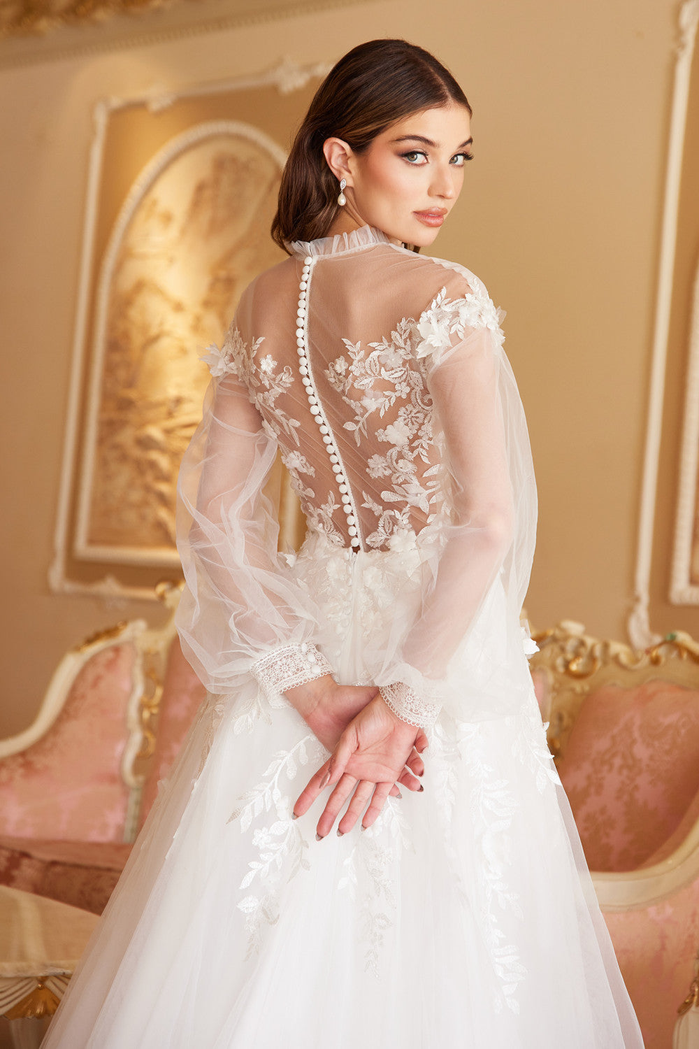 Long Sleeve A-line Tulle KATE WEDDING GOWN A1074W by Andrea & Leo Couture