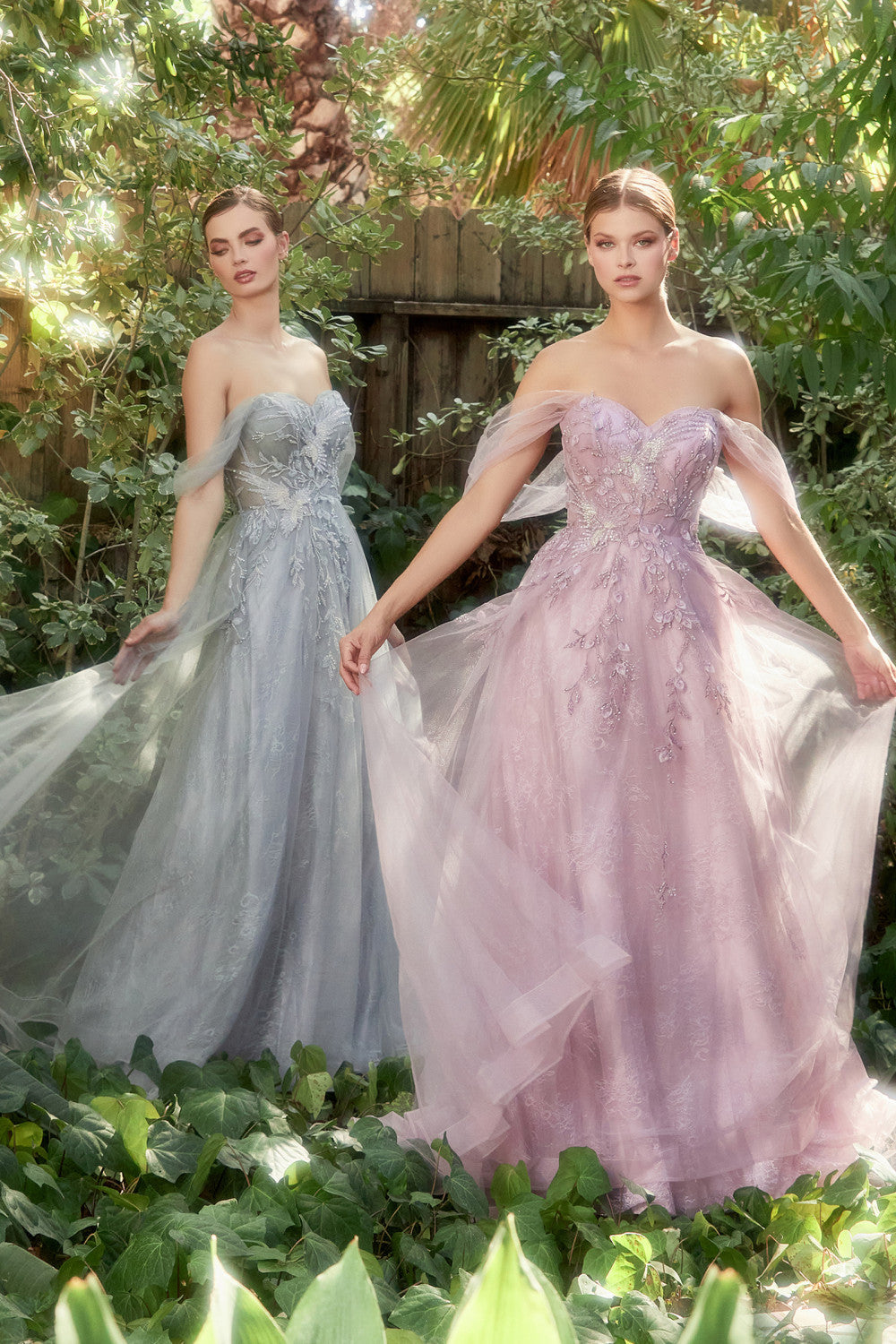 Off the Shoulder Floral Birds of Romance Corset Bodice A-Line Tulle Gown by Andrea & Leo Couture A1149