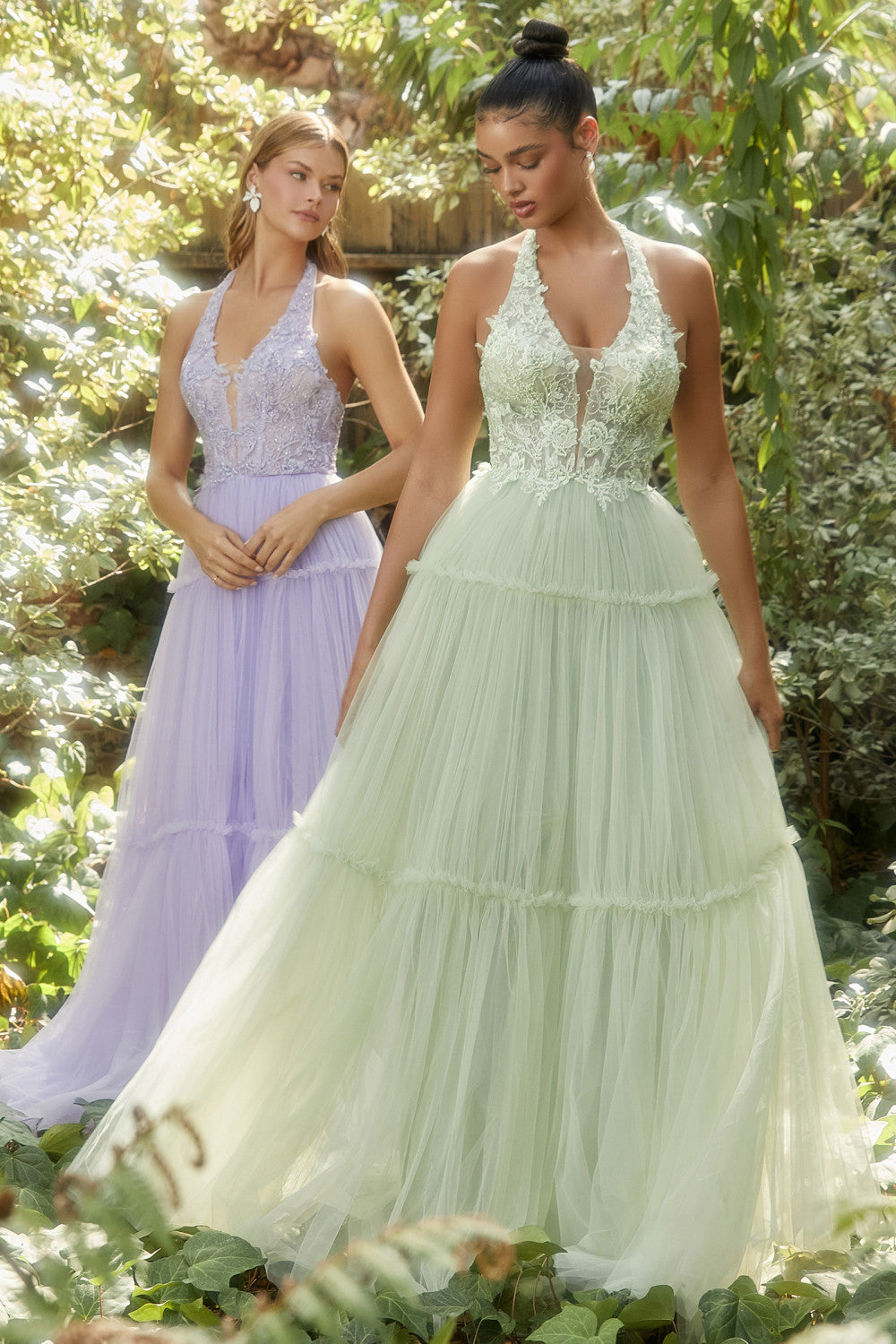 Floral Lace Tulle Halter Neckline A-line Gown Andrea & Leo Couture - A1206