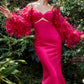 Feather Long Sleeves Mikado Mermaid Gown Andrea & Leo Couture - A1208