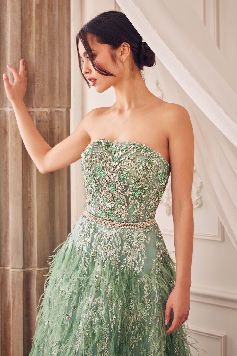 Feather Strapless A-Line Formal Evening Gown by Andrea & Leo Couture - A1226 - Special Occasion