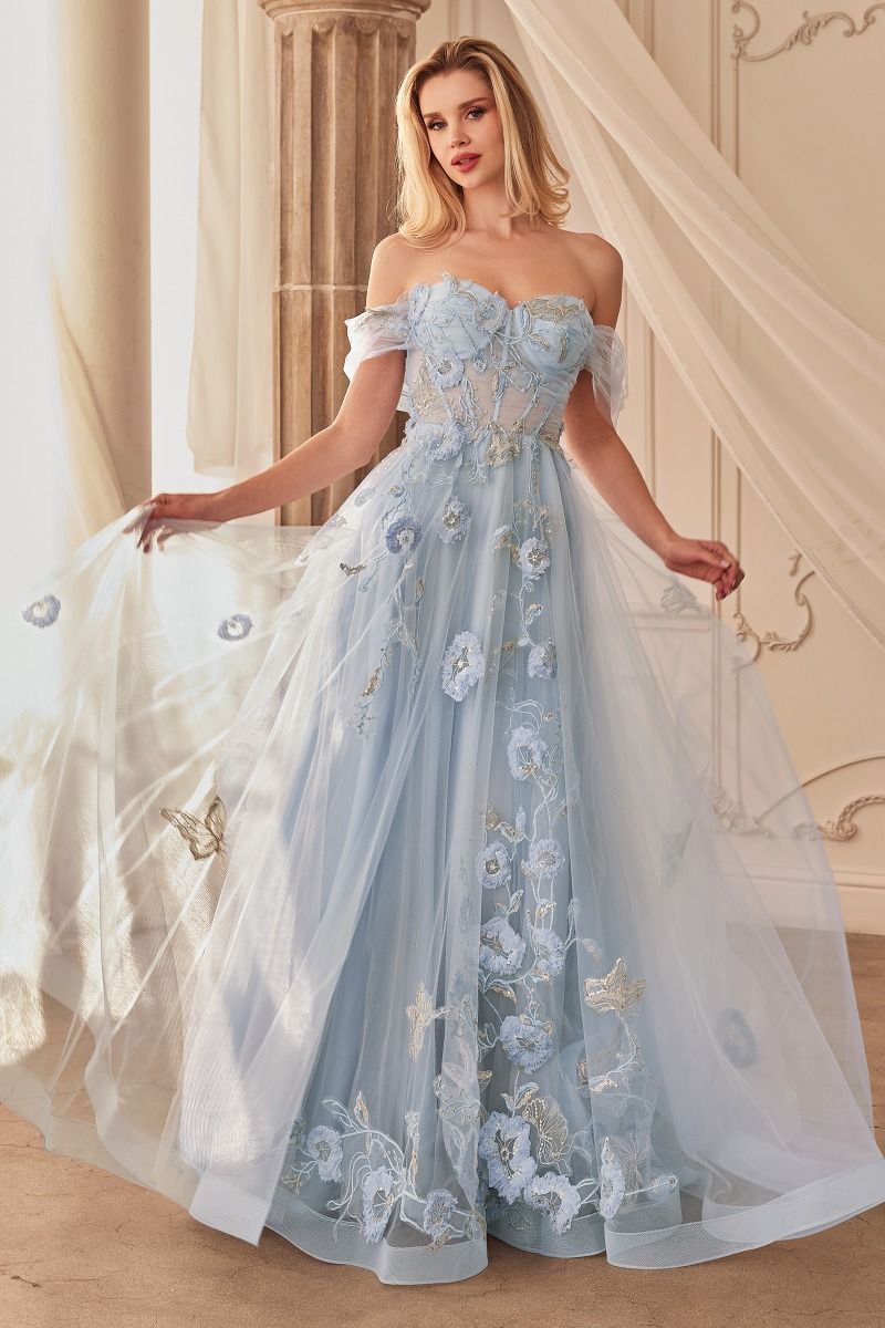 Off The Shoulder Floral Formal Evening Gown by Andrea & Leo Couture - A1246 - Special Occasion