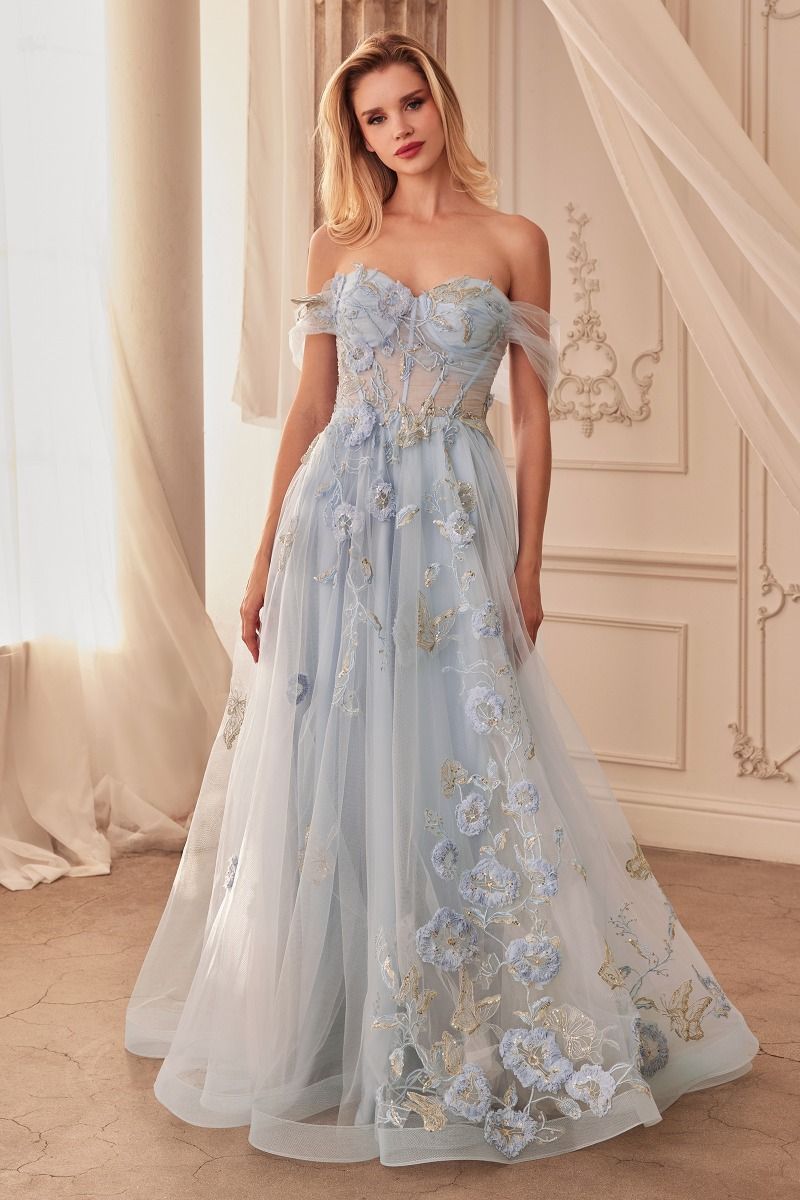 Off The Shoulder Floral Formal Evening Gown by Andrea & Leo Couture - A1246 - Special Occasion