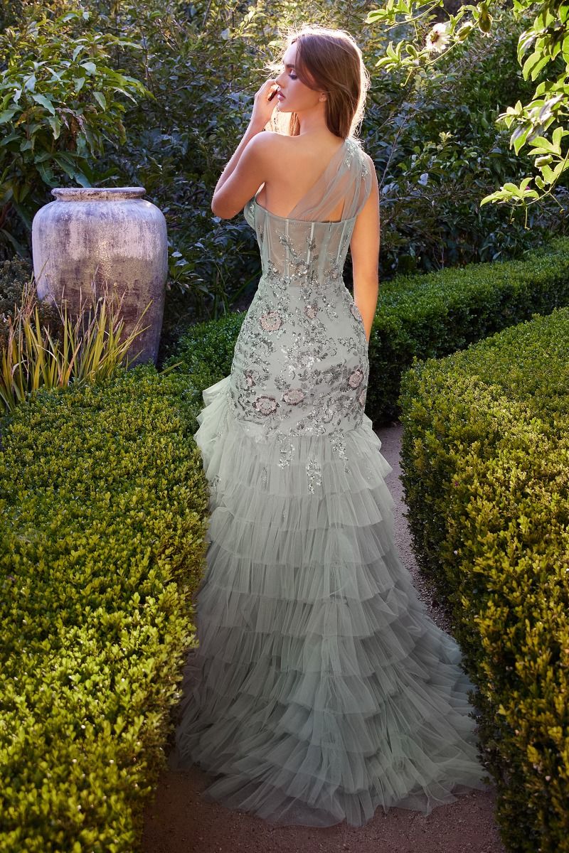 One Shoulder Tulle Mermaid Formal Evening Gown by Andrea & Leo Couture - A1260- Special Occasion