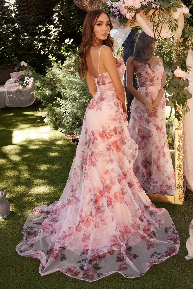 Floral Printed V-Neckline Formal Evening Gown by Andrea & Leo Couture - A1290 - Special Occasion