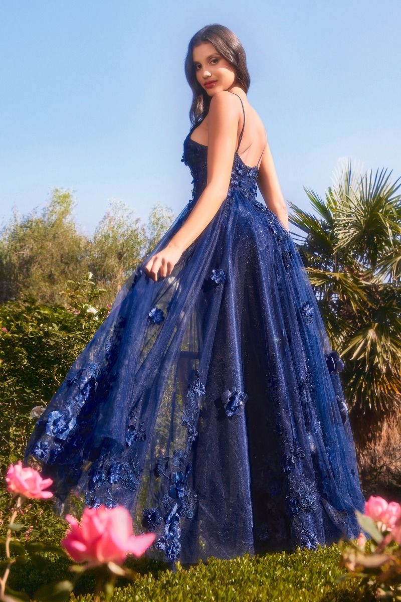 Tulle V-Neckline Floral Formal Evening Gown by Andrea & Leo Couture - A1326 - Special Occasion/Curves