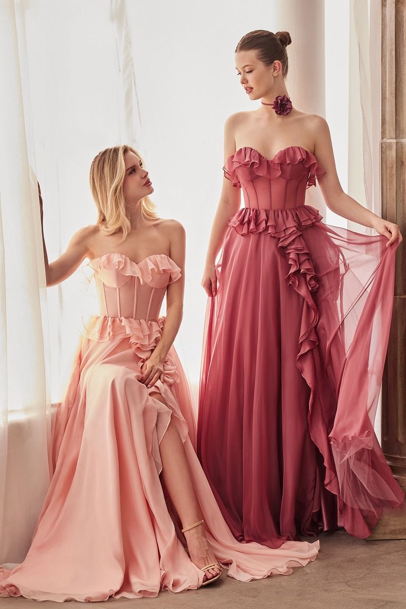 Strapless Chiffon Ruffle A-Line Formal Evening Gown by Andrea & Leo Couture - A1341 - Special Occasion