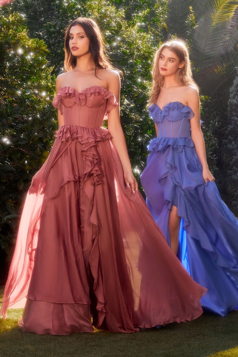 Strapless Chiffon Ruffle A-Line Formal Evening Gown by Andrea & Leo Couture - A1341 - Special Occasion