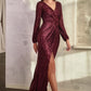 Sequin Long Sleeve V-Neckline Gown by Cinderella Divine B8422 - Special Occasion