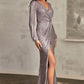 Sequin Long Sleeve V-Neckline Gown by Cinderella Divine B8422 - Special Occasion