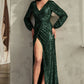 Sequin Long Sleeve V-Neckline Gown by Cinderella Divine B8422 - Special Occasion