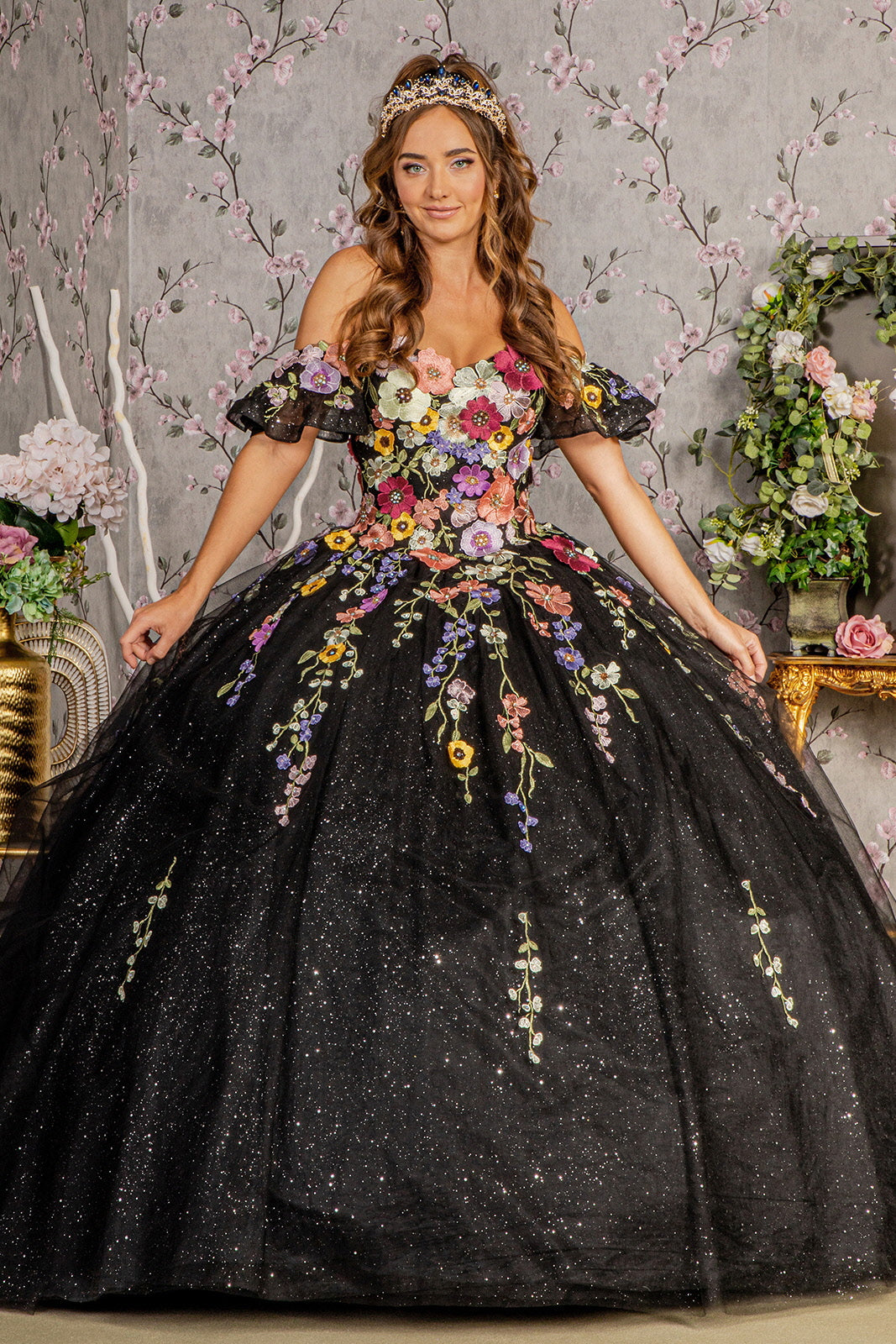 3-D Flower Applique Sweetheart Quinceanera Dress by Elizabeth K - GL3177