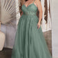 Applique V-Neckline Tulle Gown by Cinderella Divine C148C - Curves