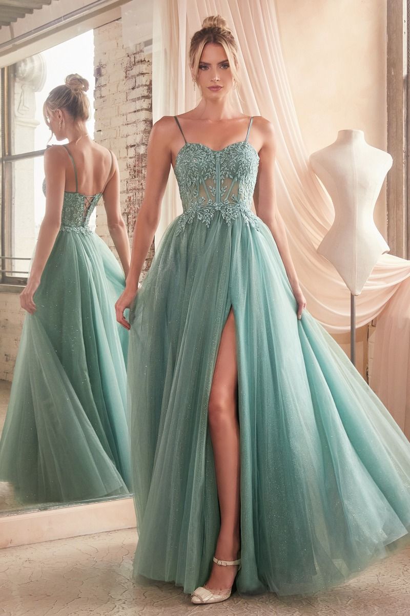 Layered Tulle A-Line Leg Slit Gown by Cinderella Divine C150 - Special Occasion