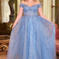 Off The Shoulder Tulle A-Line Gown by Cinderella Divine C154C - Curves