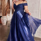 Off The Shoulder Tulle A-Line Gown by Cinderella Divine C154C - Curves