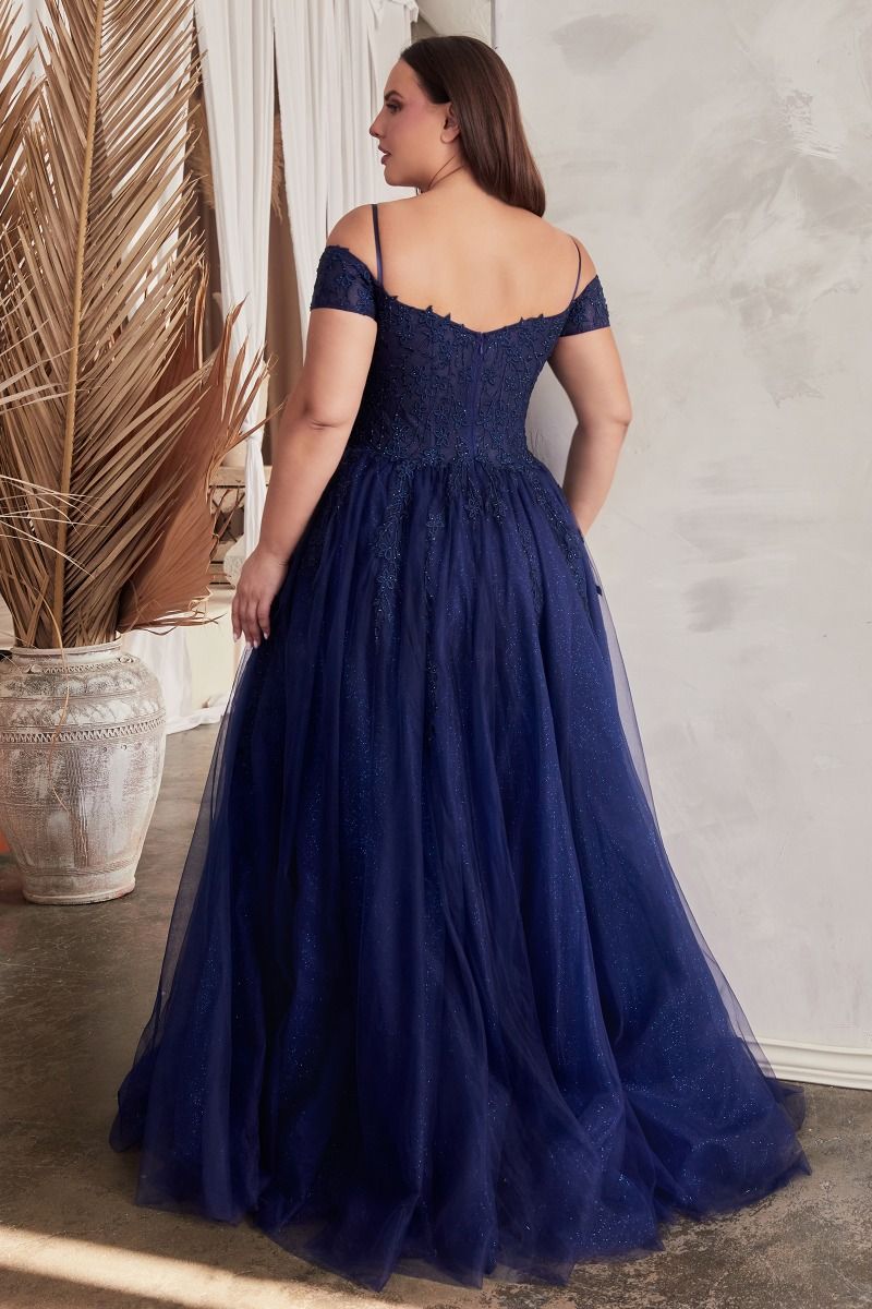 Off The Shoulder Tulle A-Line Gown by Cinderella Divine C154C - Curves