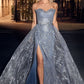 Glitter Organza Sweetheart Neckline Leg Slit Gown By Ladivine CB129 - Women Evening Formal Gown - Special Occasion