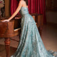 Sequin Floral Printed A-Line Gown by Cinderella Divine CB144 - Special Occasion